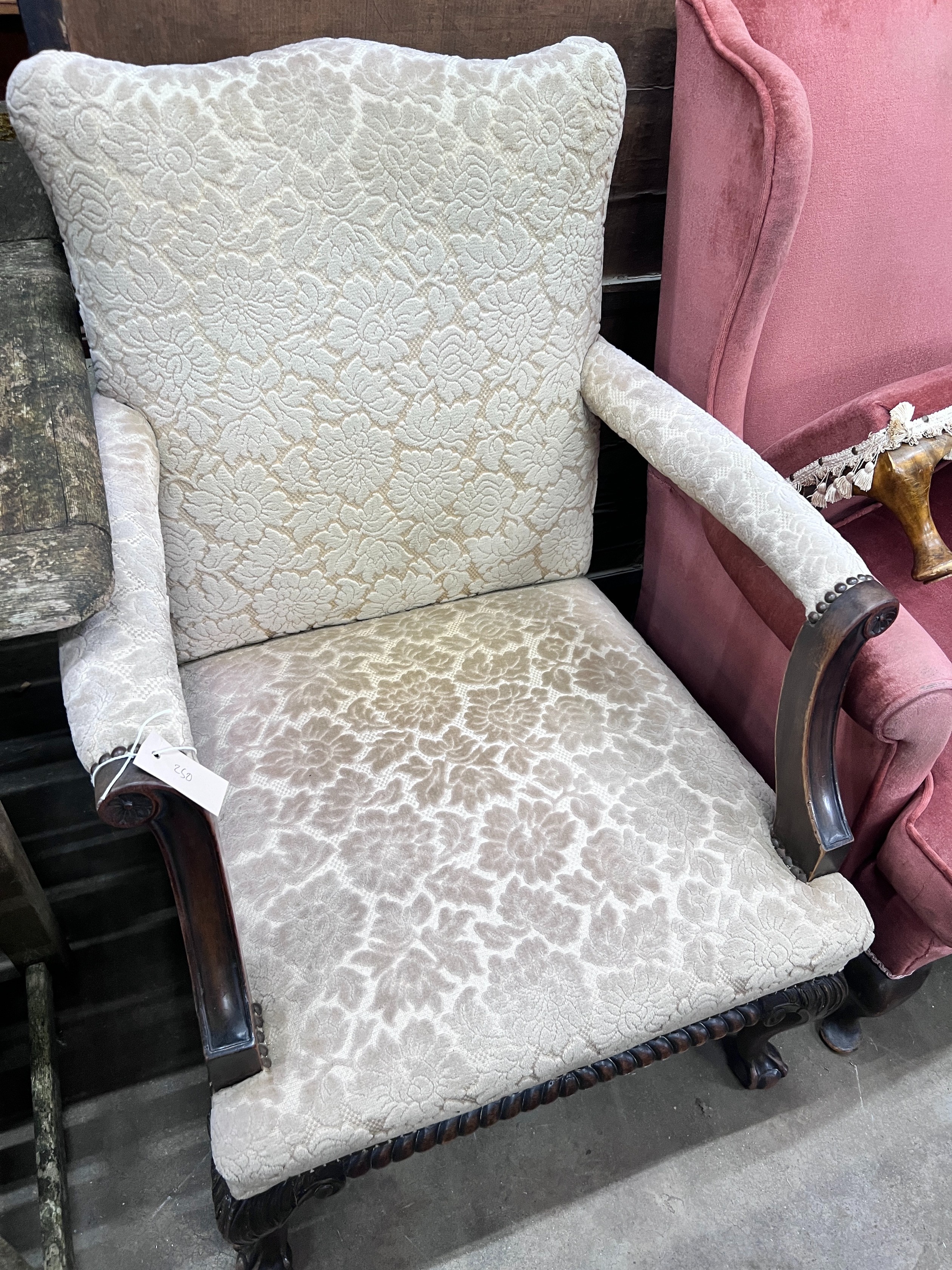 A George III style mahogany Gainsborough chair, width 70cm *Please note the sale commences at 9am.